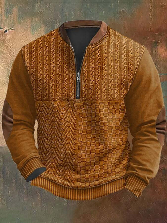 Men's Retro Christmas Print Zip Collar Sweatshirt
