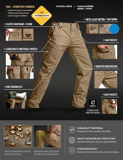 8-Pack Men's Flex Ripstop Tactical Pants, Water Resistant Stretch Cargo Pants, Lightweight EDC Hiking Work Pants