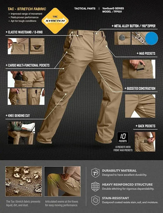 8-Pack Men's Flex Ripstop Tactical Pants, Water Resistant Stretch Cargo Pants, Lightweight EDC Hiking Work Pants